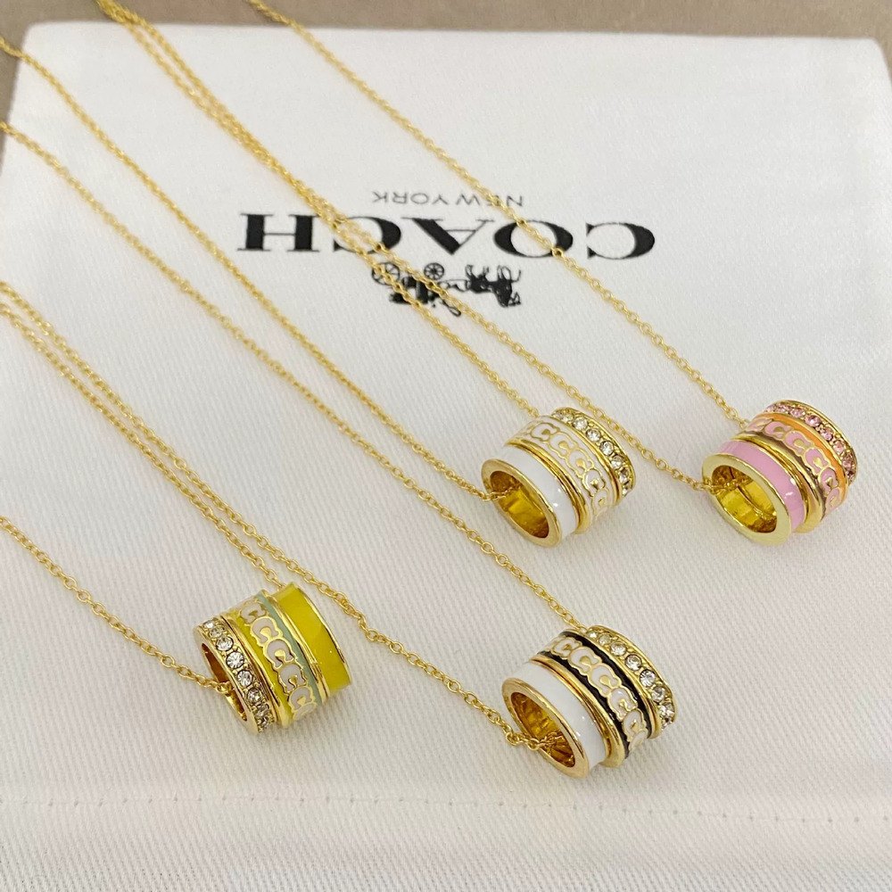 Coach Enamel Rhinestone 3 Rings Removable Metal Necklace
